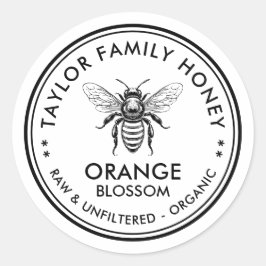Adesivo Redondo Rotulagem de mel com abelha de mel de Flor Laranja