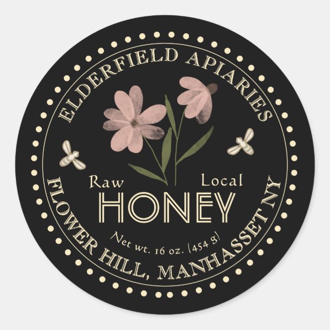 Adesivo Redondo Rotulagem de Mel Local Puro e Flor de Aquarela (Frente)