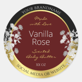 Adesivo Redondo Rotulagens Douradas de Produtos Florais de Silver 