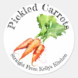 Adesivo Redondo Rótulo Alimentar de Cenouras em Conserva para Negó