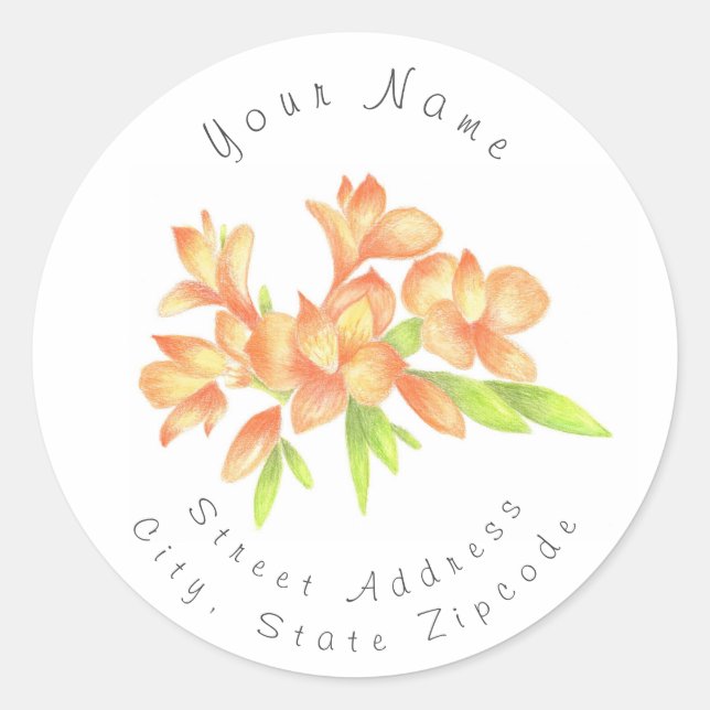 Adesivo Redondo Rótulo 'Alstromeria Laranja Amarela' (Frente)
