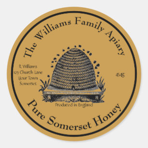 Adesivo Redondo Rótulo Apiário de Mel de Abelhas English Honey
