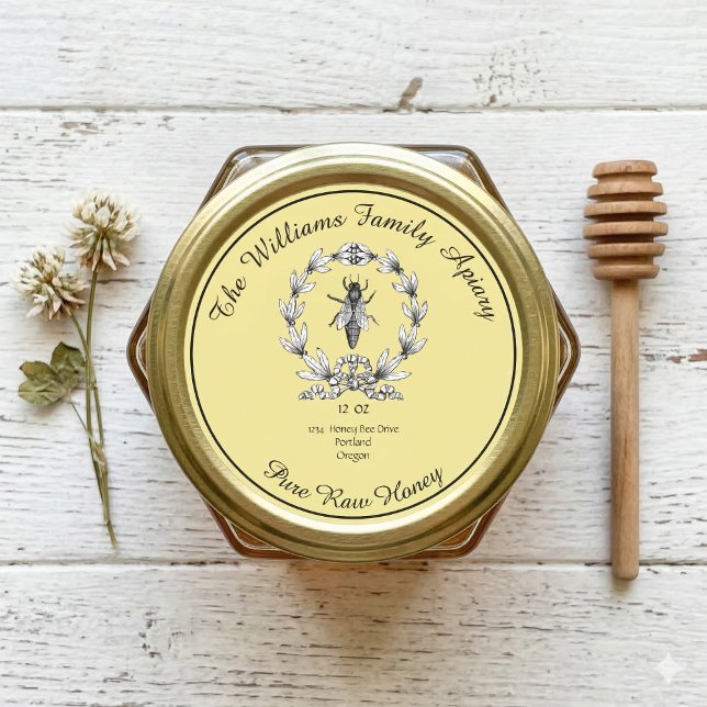 Adesivo Redondo Rótulo Apiário de Mel de Honeybee Honey Jar | Mel  (Criador carregado)