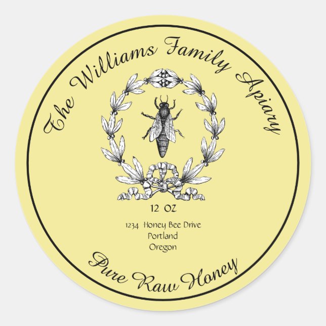 Adesivo Redondo Rótulo Apiário de Mel de Honeybee Honey Jar | Mel  (Frente)