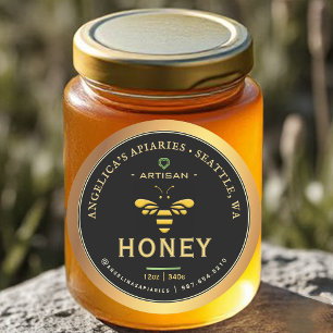 Adesivo Redondo Rótulo Artisan Honey com Gradiente Dourado de Abel