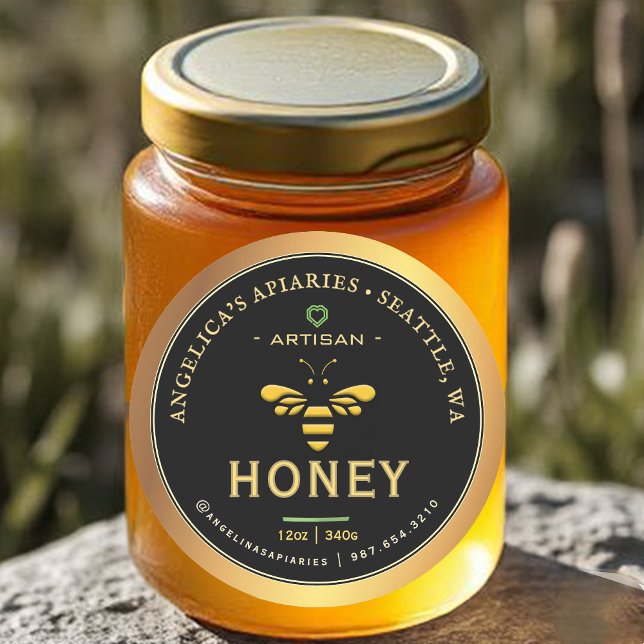 Adesivo Redondo Rótulo Artisan Honey com Gradiente Dourado de Abel (Criador carregado)