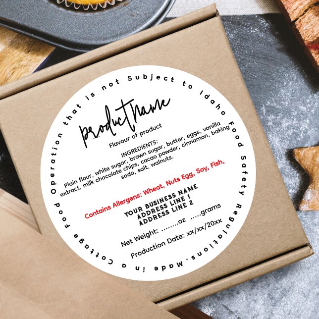 Adesivo Redondo Rótulo atualizado da comida de algodão IDAHO (Criador carregado)