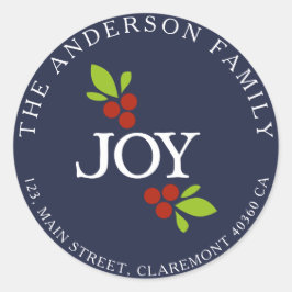 Adesivo Redondo Rótulo azul do endereço de Joy