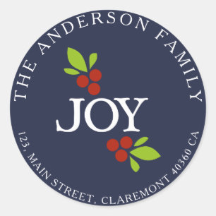 Adesivo Redondo Rótulo azul do endereço de Joy