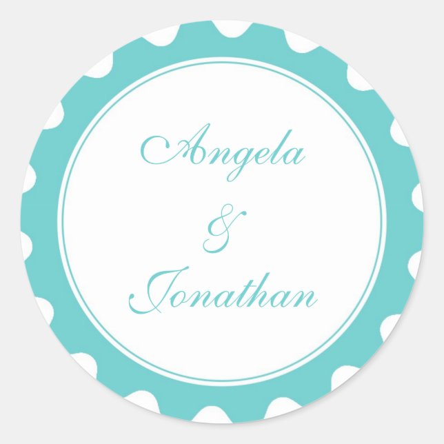 Adesivo Redondo Rótulo azul-pétala azul-pétala do casamento, nome  (Frente)