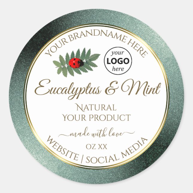 Adesivo Redondo Rótulo branco do produto Escuro Glitter Teal Logot (Frente)
