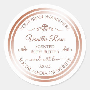 Adesivo Redondo Rótulo branco do produto Rosa Dourado Frame Vintag
