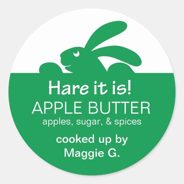 Adesivo Redondo Rótulo Coelho Verde de Pote de Geleia (Frente)