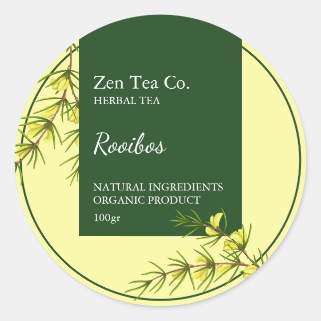 Adesivo Redondo Rótulo Comercial de Chá de Ervas Rooibos (Frente)