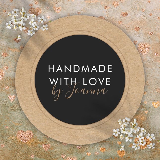 Adesivo Redondo Rótulo Comercial Russo Kraft de Produto Fabricado  (Rustic Kraft Handmade Product Business Label)