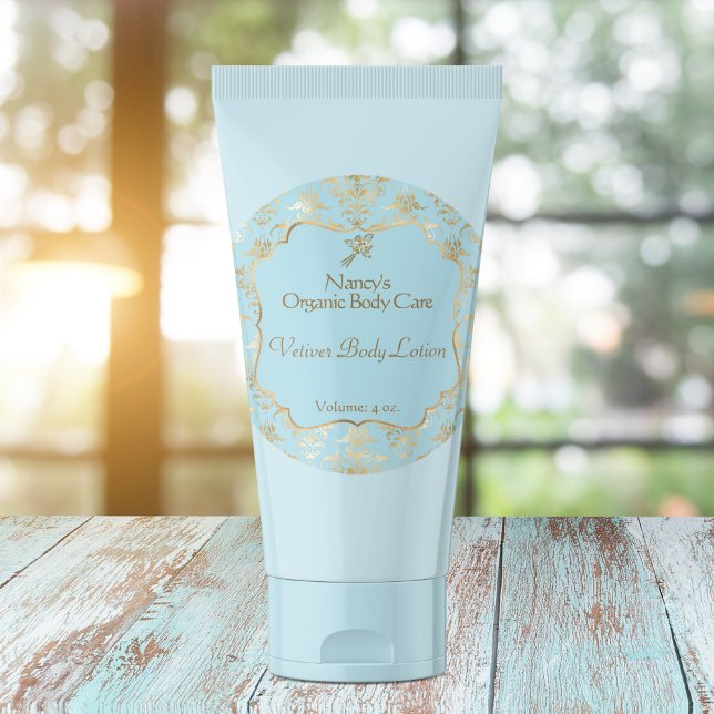 Adesivo Redondo Rótulo cosmético 3 para damascos de folha azul cla (Criador carregado)