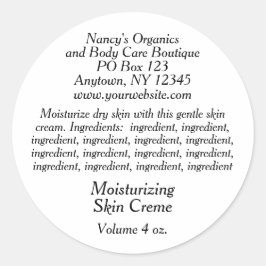 Adesivo Redondo Rótulo Cosmético com Ingredientes - branco com pre