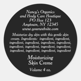 Adesivo Redondo Rótulo Cosmético com Ingredientes - preto com bran