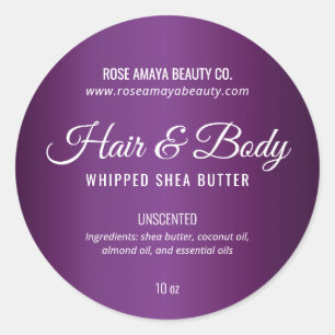 Adesivo Redondo Rótulo Cosmético de Bela Manteiga Roxa Elegante