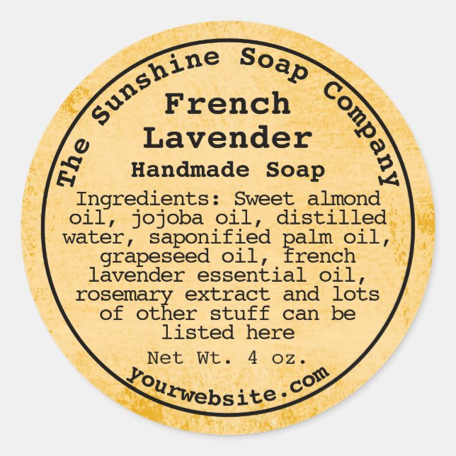 Adesivo Redondo Rótulo cosmético em estilo de papel envelhecido rú (Frente)