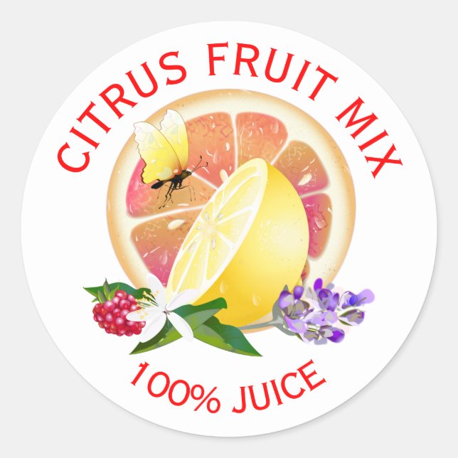 Adesivo Redondo Rótulo da garrafa de conservas de Fruta de citrino (Frente)