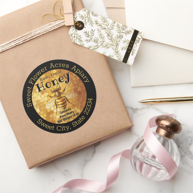 Adesivo Redondo Rótulo da Garrafa de Mel Preta (Presentear)