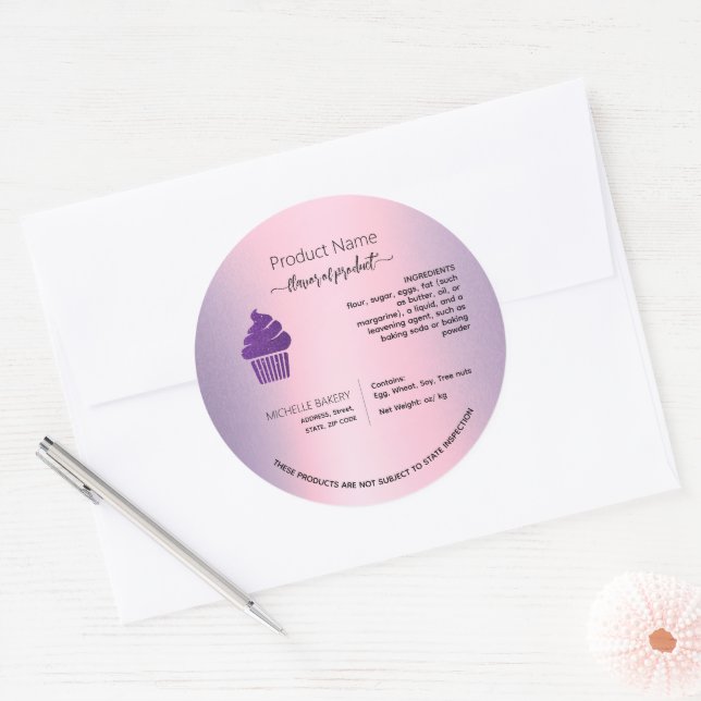 Adesivo Redondo Rótulo da lei do casaco de cupcake roxo (Envelope)