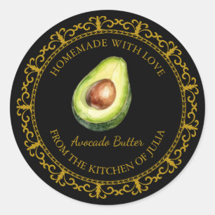 Adesivo Redondo Rótulo da Manteiga do Avocado em Casa do Vintage e