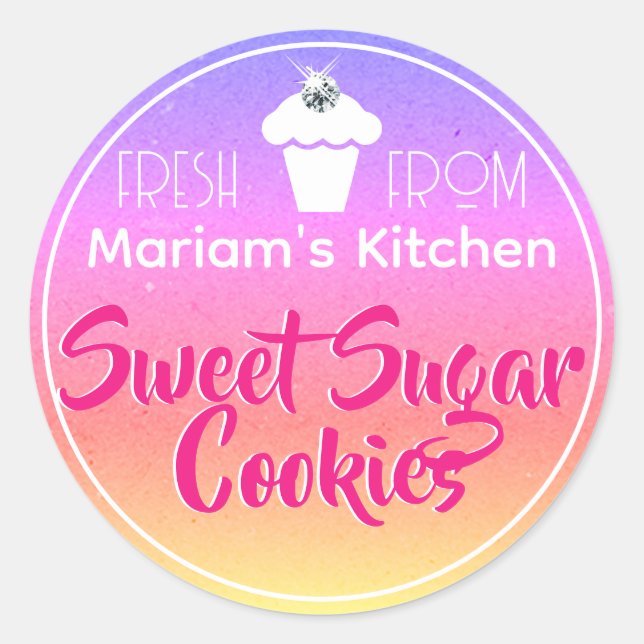 Adesivo Redondo Rótulo da massa de bolos Rainbow Ombre Pastel Rhin (Frente)