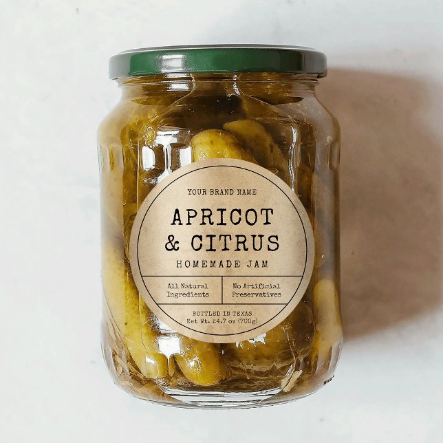 Adesivo Redondo Rótulo da tampa do emperramento de preservação de  (Rustic brown paper effect round product labels suitable for large preserve & pickle jars)