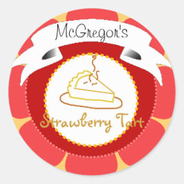 Adesivo Redondo Rótulo da tarte de morango vermelho