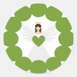 Adesivo Redondo Rótulo da Terra do Coração Verde do Anjo Verde do 