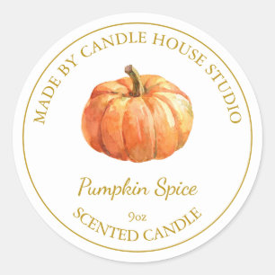 Adesivo Redondo Rótulo da Vela da Pumpkin Homemada Dourada   Branc