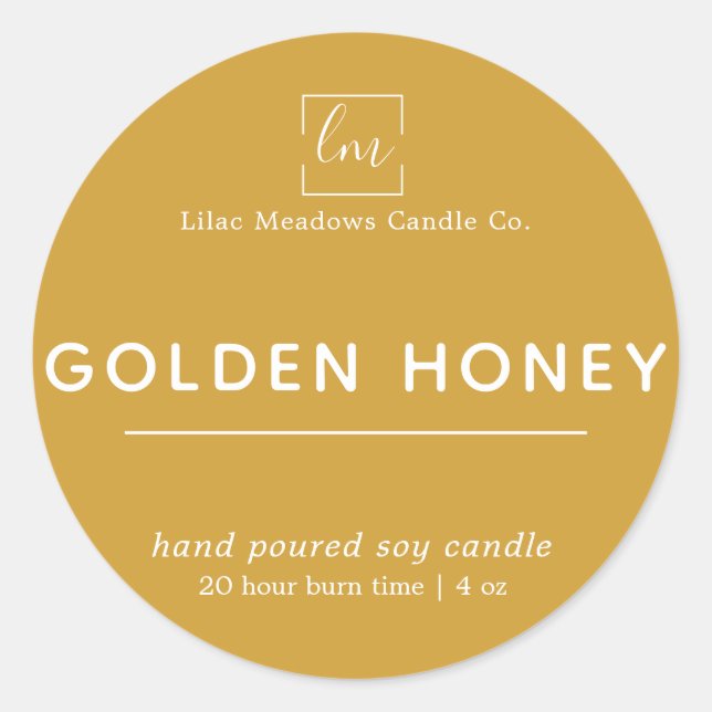 Adesivo Redondo Rótulo da Vela redonda de Boho Amarelo-Mostarda (Frente)