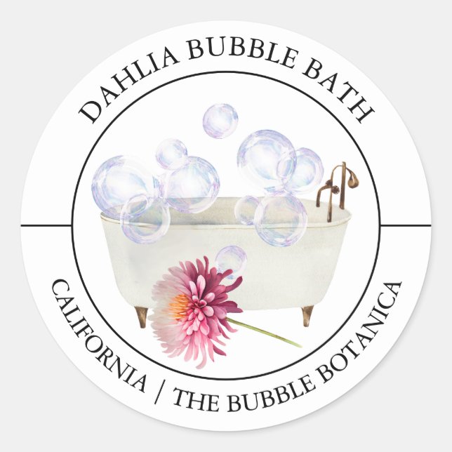 Adesivo Redondo Rótulo Dahlia Bubble Bath (Frente)