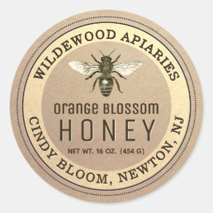 Adesivo Redondo Rótulo das abelhas Kraft e Sepia Honey Jar