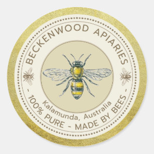 Adesivo Redondo Rótulo de Abelhas Amarelas Abejamento Dourado Apiá