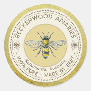 Adesivo Redondo Rótulo de Abelhas Amarelas Abejamento Dourado Apiá