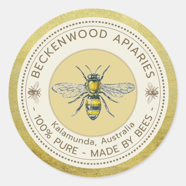 Adesivo Redondo Rótulo de Abelhas Amarelas Abejamento Dourado Apiá (Frente)