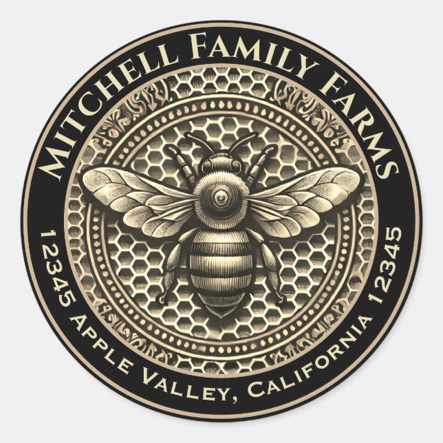 Adesivo Redondo Rótulo de Abelhas de Mel (Frente)