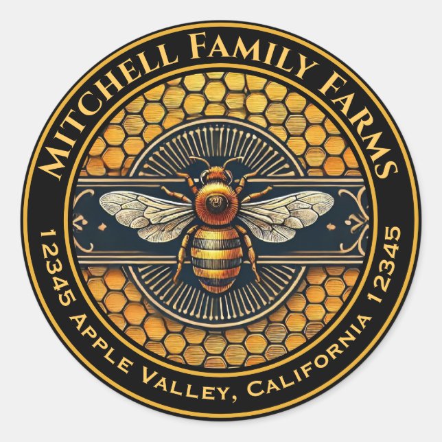 Adesivo Redondo Rótulo de Abelhas de Mel (Frente)