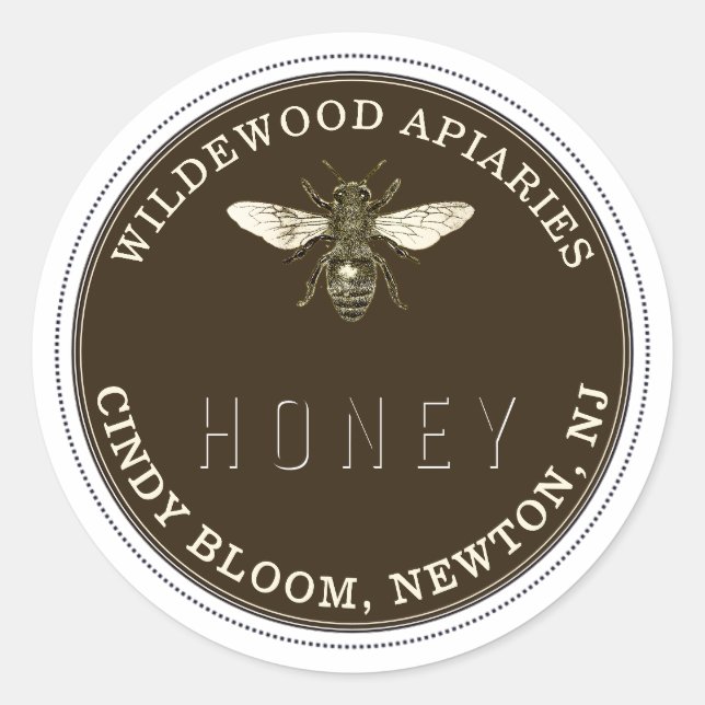 Adesivo Redondo Rótulo de Abelhas de Mel Kraft e Teak (Frente)