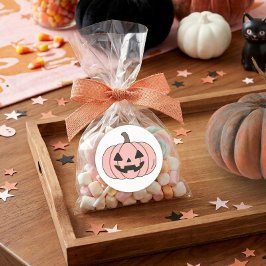 Adesivo Redondo Rótulo de Abóbora Pastel de Halloween Rosa Quente