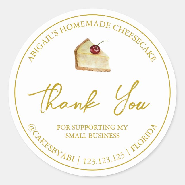 Adesivo Redondo Rótulo de agradecimento simples de cheesecake case (Frente)