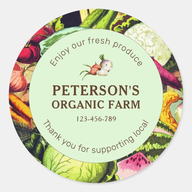 Adesivo Redondo Rótulo de Agricultura Local para Vegetais da Vinta (Frente)