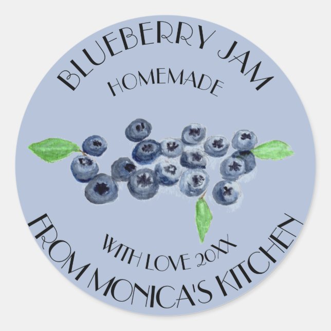 Adesivo Redondo Rótulo de água-furtada de geleia de mirtilo na coz (Frente)