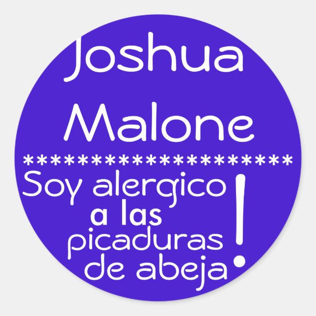 Adesivo Redondo Rótulo de Alergia das picadas de abelhas (Frente)