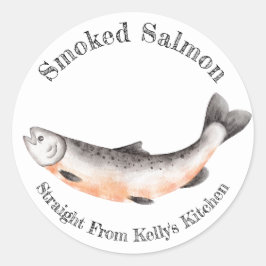 Adesivo Redondo Rótulo de alimento de salmão defumado de negócios 