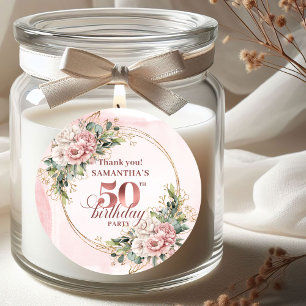 Adesivo Redondo Rótulo de Aniversário de 50 anos Soft Blush Rose G