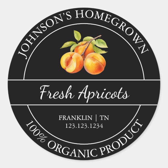 Adesivo Redondo Rótulo de Apricot Orgânico Fresco de Jardim do Int (Frente)